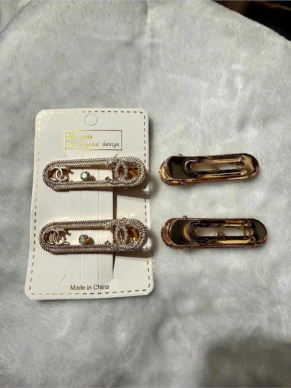4 Gold-Tone Embellished Hair Clips W/ Rhinestone
